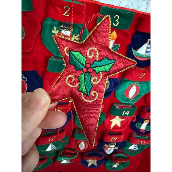 Christmas Count Down Wall Advent Hanging Calendar Snowmen Mittens Pockets Fabric - Picture 7 of 16